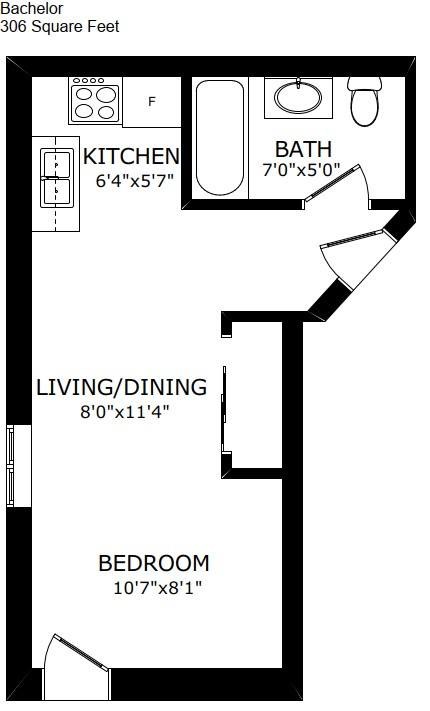 Floor plan for studio, 1 bath, 354 sqft